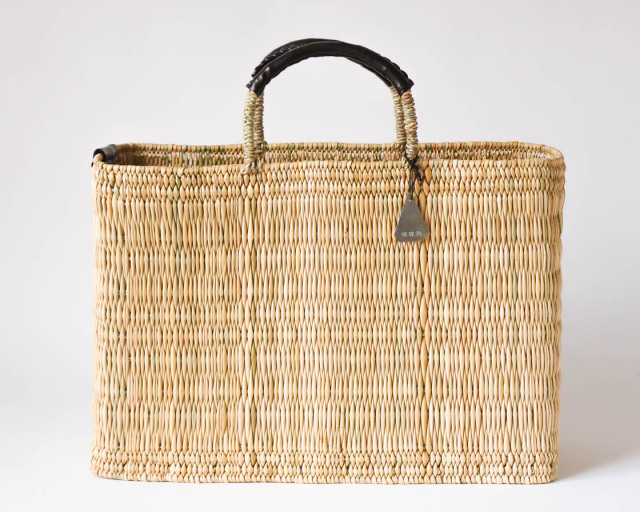 モロッコ ストローバスケット 深L (black)｜warang wayan