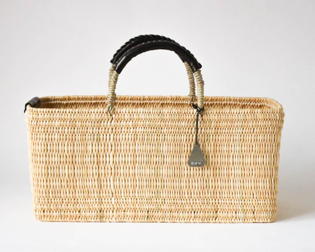 モロッコ ストローバスケット 浅L (black)｜warang wayan