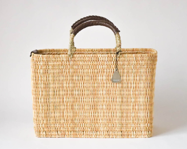 モロッコ ストローバスケット 深M (dark brown)｜warang wayan