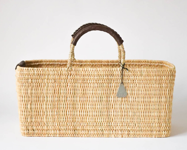 モロッコ ストローバスケット 浅L (dark brown)｜warang wayan