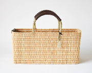 モロッコ ストローバスケット 浅M (dark brown)｜warang wayan