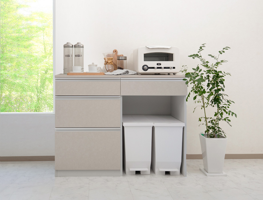 セミオーダーキッチンカウンターLASCO 3段チェスト・ゴミ箱収納 （幅91～120cm 奥行42/47/52cm 高さ92cm） 全14色