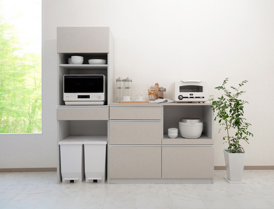 セミオーダーレンジ台LASCO ゴミ箱収納（幅40～60cm×奥行42/47/52cm×高さ180cm）全14色