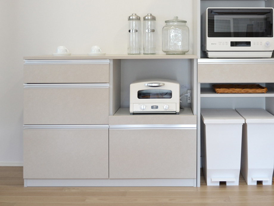 セミオーダーキッチンカウンターLASCO 3段チェスト・家電収納（幅80～90cm 奥行42/47/52cm 高さ92cm） 全14色