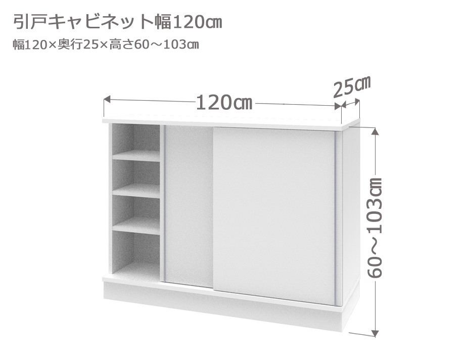 セミオーダーカウンター下収納LASCO（ラスコ） 引戸キャビネット 幅120cm 奥行25cm 高さ60～103cm 全14色