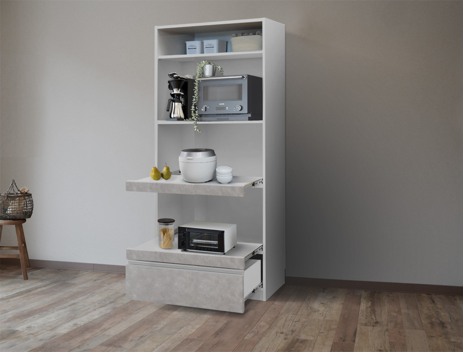 セミオーダーレンジ台LASCO 2段家電収納（幅61～80cm×奥行42/47/52cm×高さ180cm）全14色