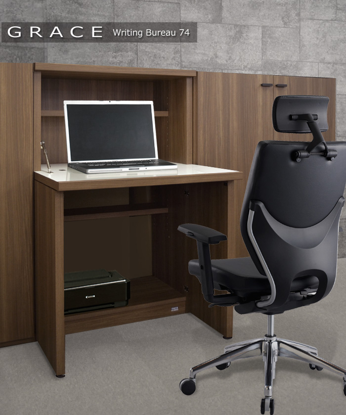 省スペースでコンパクトな折りたたみ式 ライティングデスク リビング用PCデスク GRACE 幅74cm 奥行38cm 高さ113cm 国産デスク ウォールナット ホワイトウッド 完成品