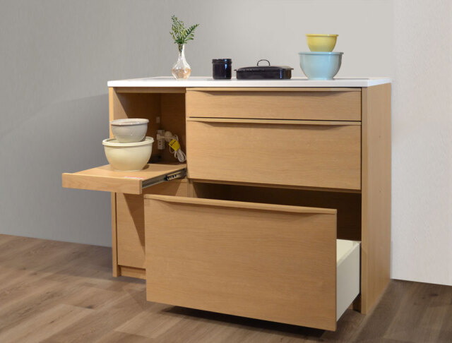 人工大理石天板の木目が優しいキッチンカウンター 120cm幅 Armona