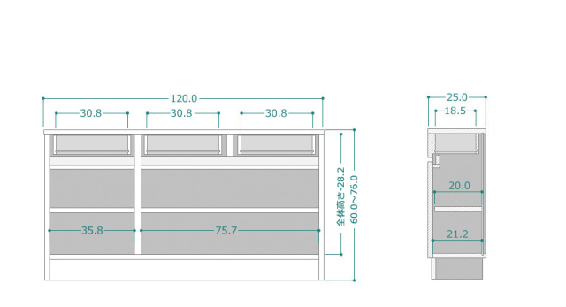 セミオーダーカウンター下収納LASCO(ラスコ) 開き戸キャビネット 幅120cm 奥行25cm 高さ60~103cm 全14色