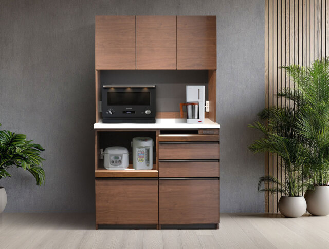 人工大理石天板の収納力優れたキッチンボード 120cm幅 ・ワイド