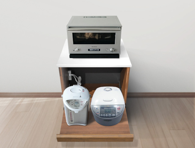 人工大理石天板のレンジ台 60cm幅 Kiuru（キウル） 家電収納スライド棚