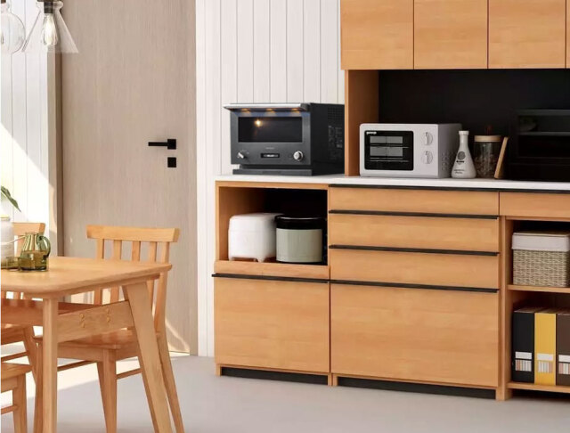 人工大理石天板のレンジ台 60cm幅 Kiuru（キウル） 家電収納スライド棚