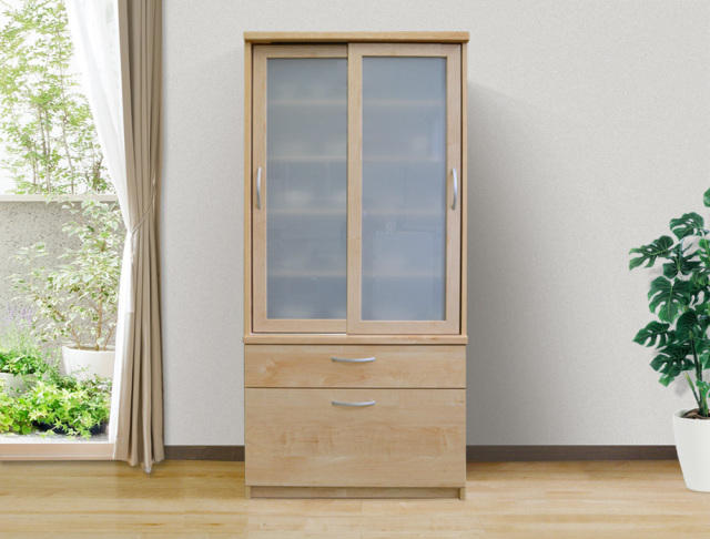 食器棚 ヴォーチェ 幅80cm 奥行46cm 高さ175cm 引き戸 ホワイト  