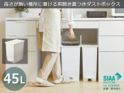 両開き蓋 ダストボックス 容量 45リットル　棚下で使える 省スペース型 ごみ箱 　足でペダルを踏むだけで蓋を開閉　高さ61cmまでのわずかなスペースに置けます