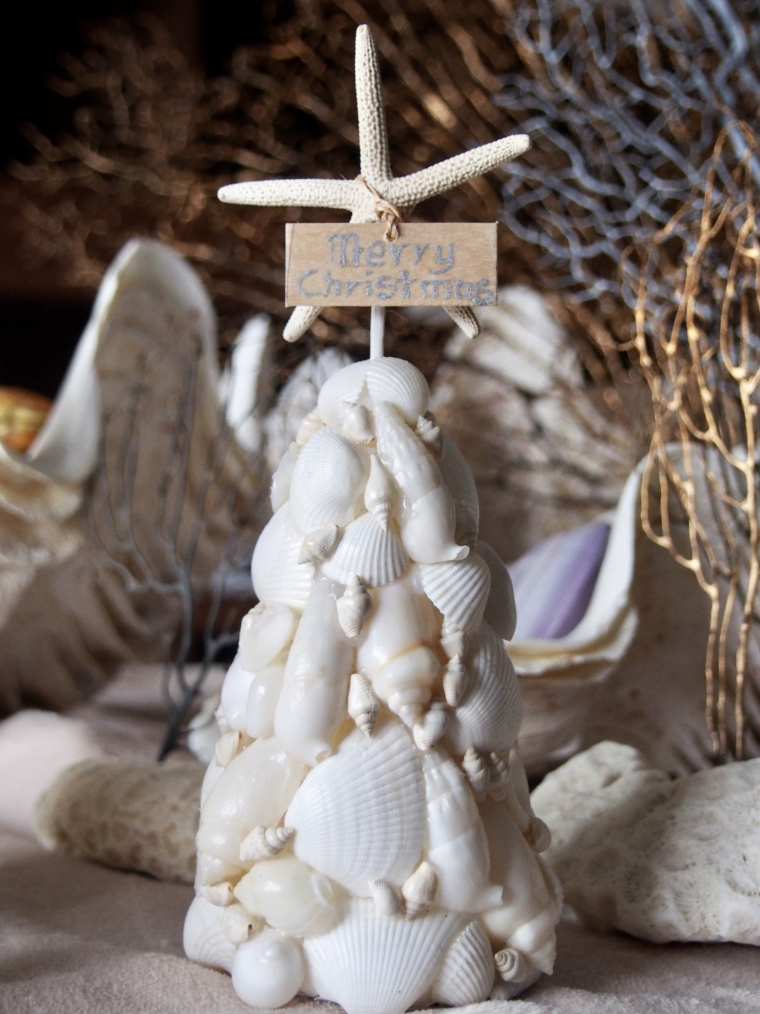 シェルツリー(ホワイトシェル)【約13ｃｍ前後/1個】クリスマス・ウエディング En: Shell tree , white shell(size:13cm, per 1pc)