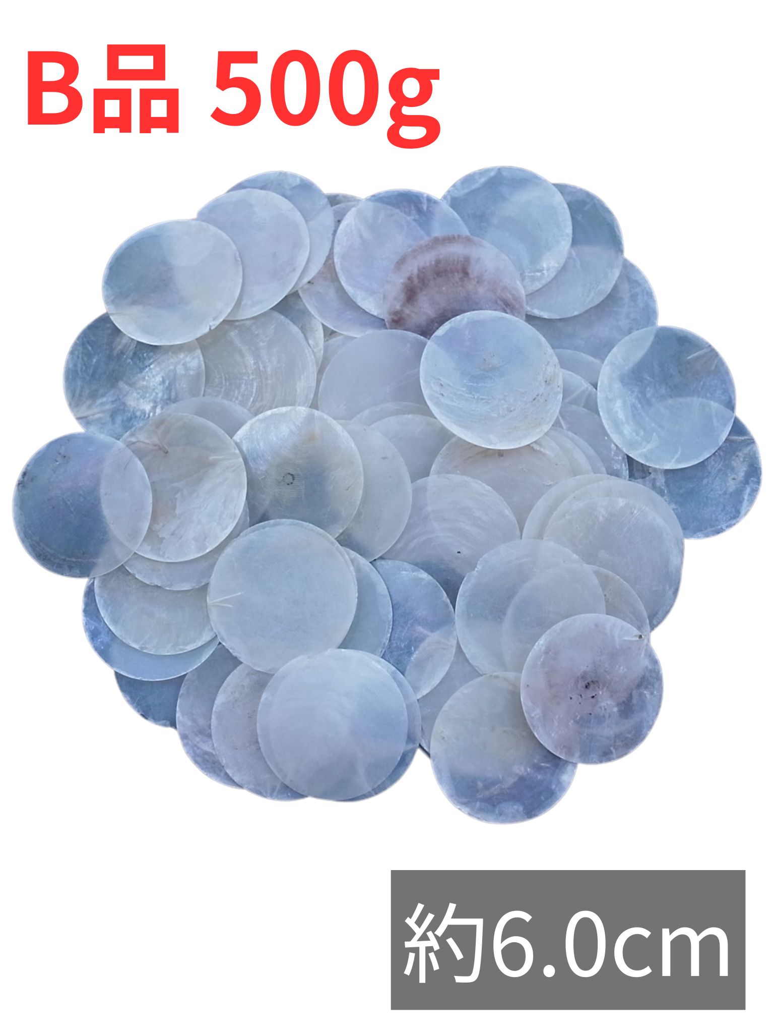 お買い得☆カピスナチュラル-B品-【約6cm/約500ｇ】En: Capiz natural B grade (Size:6cm, per 500g)