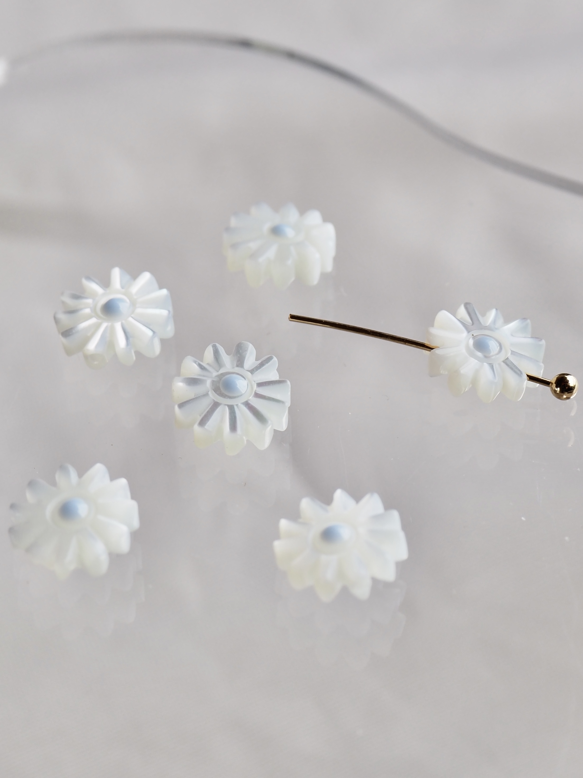 シェルビーズ-マーガレット ブルー 穴有(タカセガイ)【約8mm/1個】[メール便可] #1080 En:Trocus - Shell Beads 貝殻