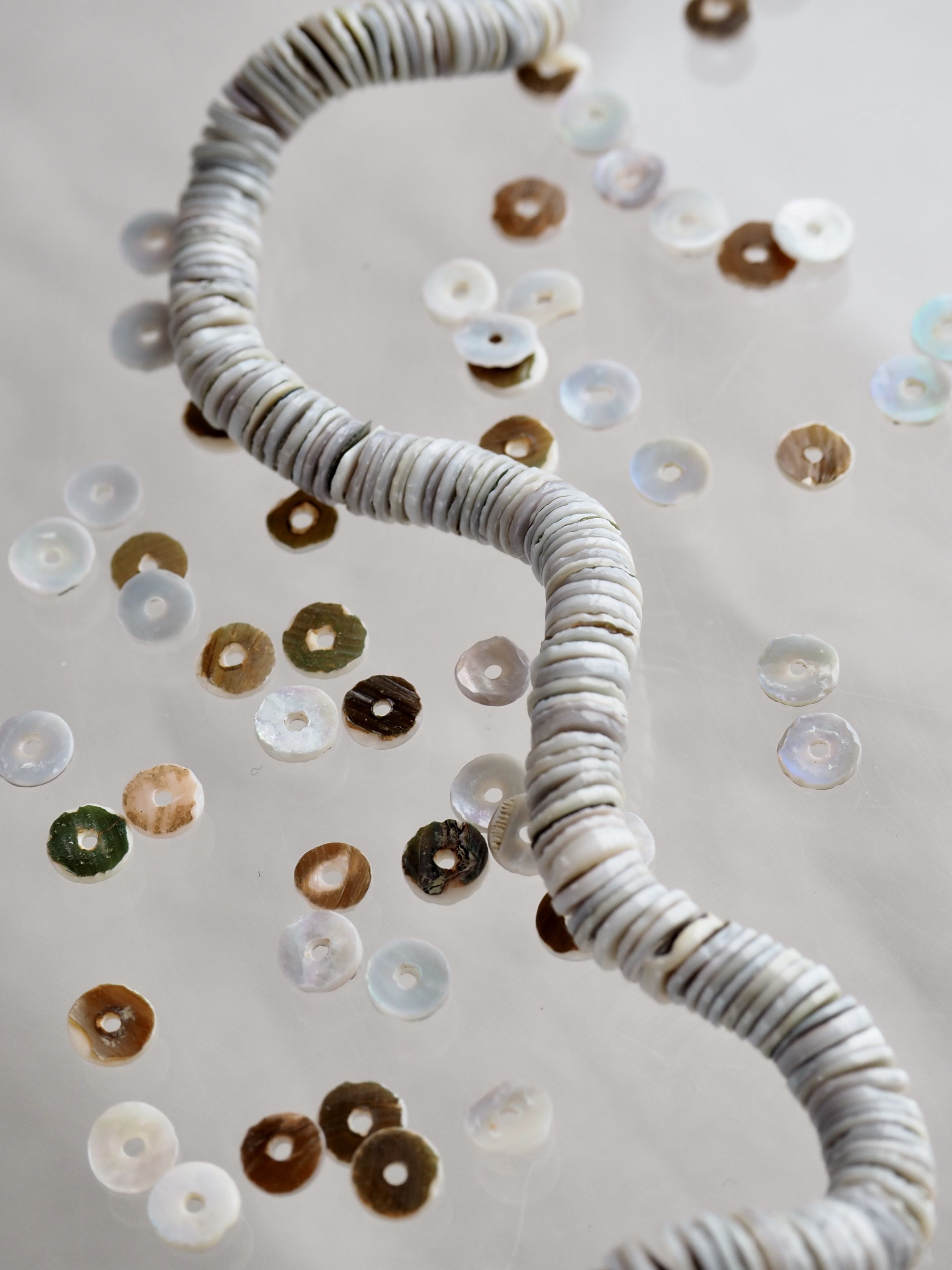グリーンシェル#34【約0.4～0.5cm/1本約60cm】[メール便可-10袋まで] En:Shell Beads green shell 貝殻