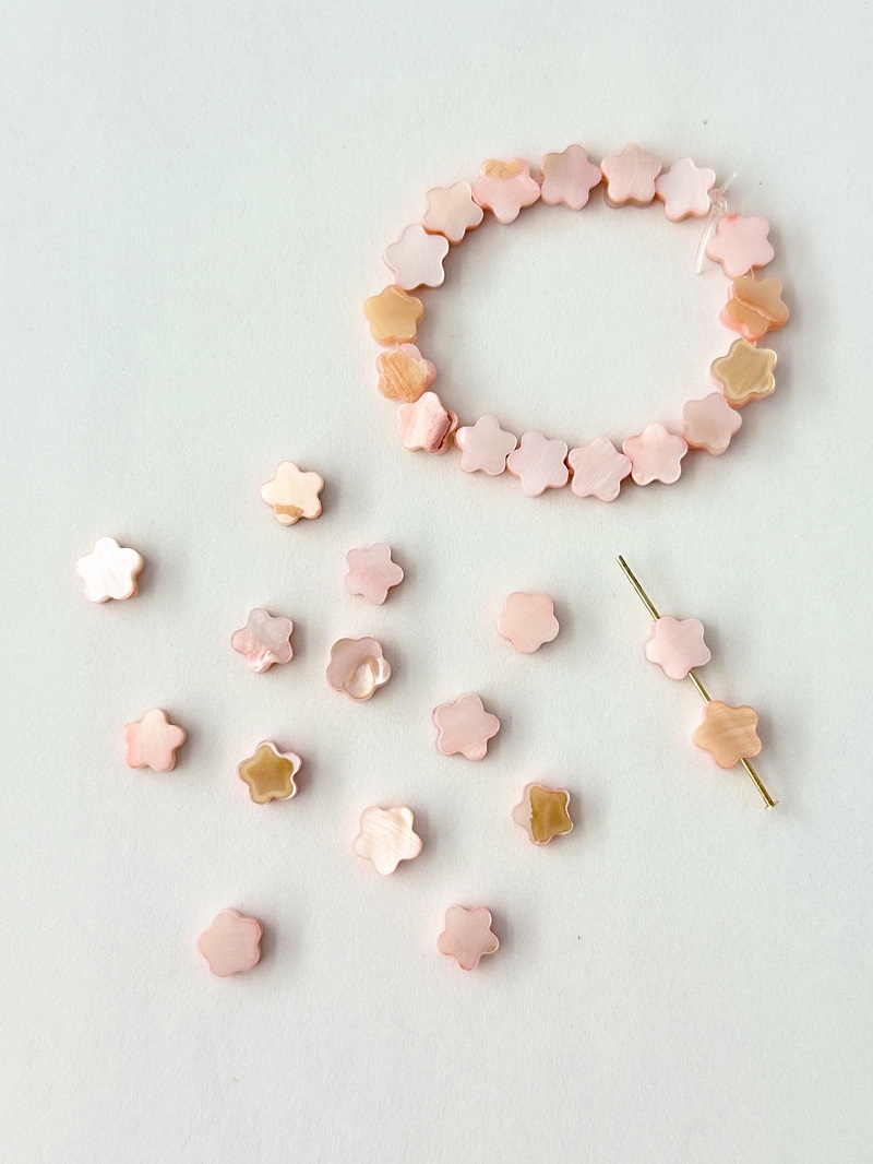 淡水真珠貝 -パステルカラー スターピンク【約6～7mm(約10cm・約16個)】#1361[メール便可]まとめ買い10%OFF En:Freshwater pearl MOP - Shell Beads 貝殻