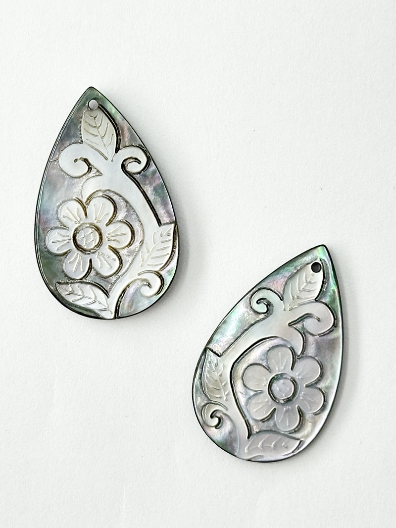 シェルパーツ-ティアドロップ-フラワー-(クロチョウガイ)【約20×31mm】1個 [メール便可]まとめ買い10%OFF #2127 En:Shell parts -Black MOP 貝殻