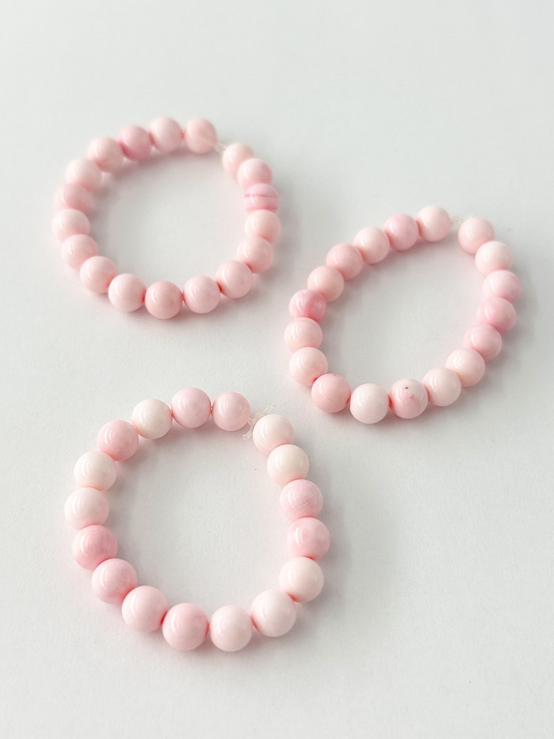 ソデボラ科-丸ビーズ(ピンク)【約6mm(約10cm・約18個)】#1378[メール便可]まとめ買い10%OFF 貝殻