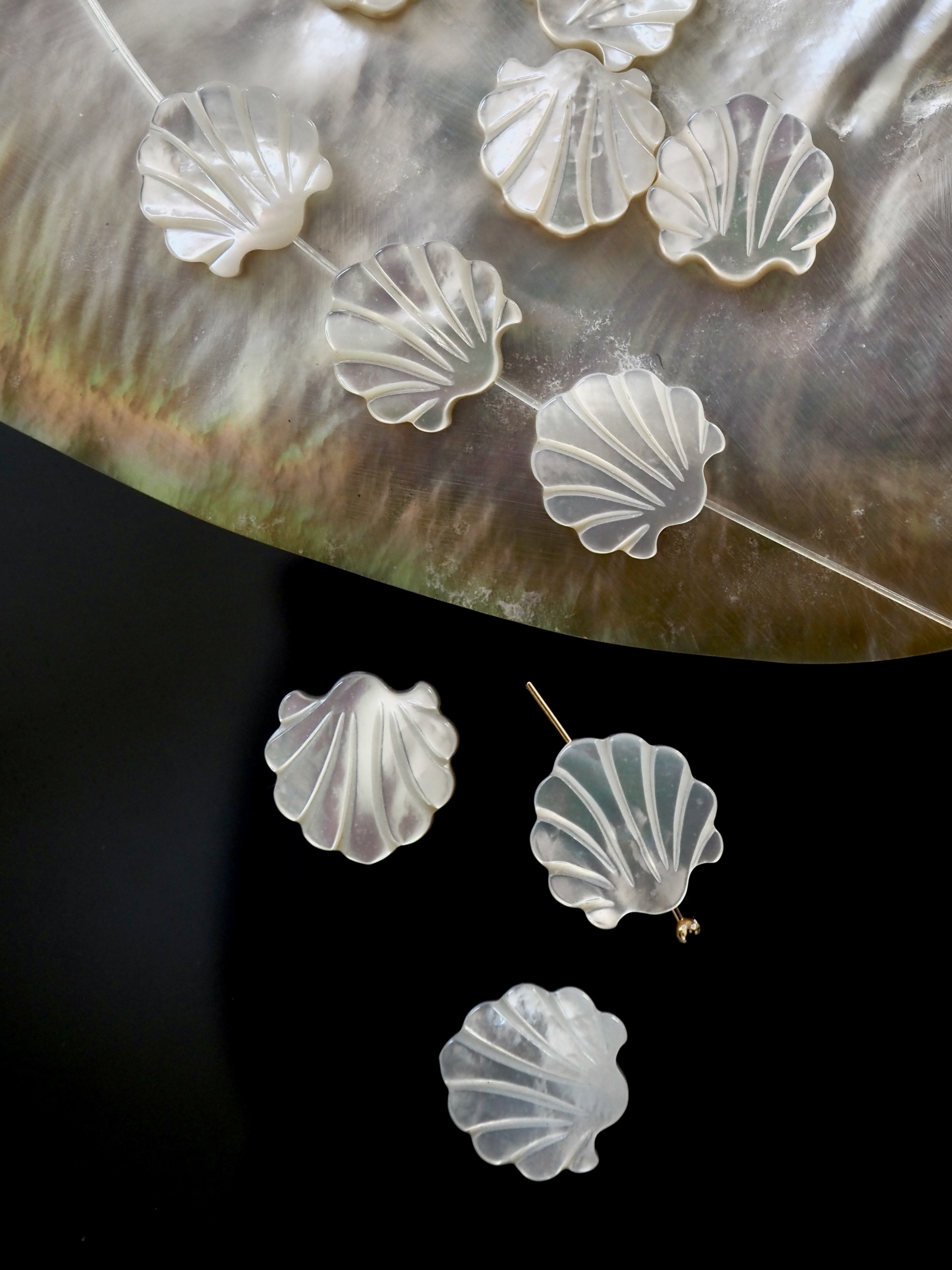 シェルビーズ - ホタテ(シロチョウガイ)【約12mm/1個】[メール便可]まとめ買い10%OFF #214 En:Shell Beads -White MOP-