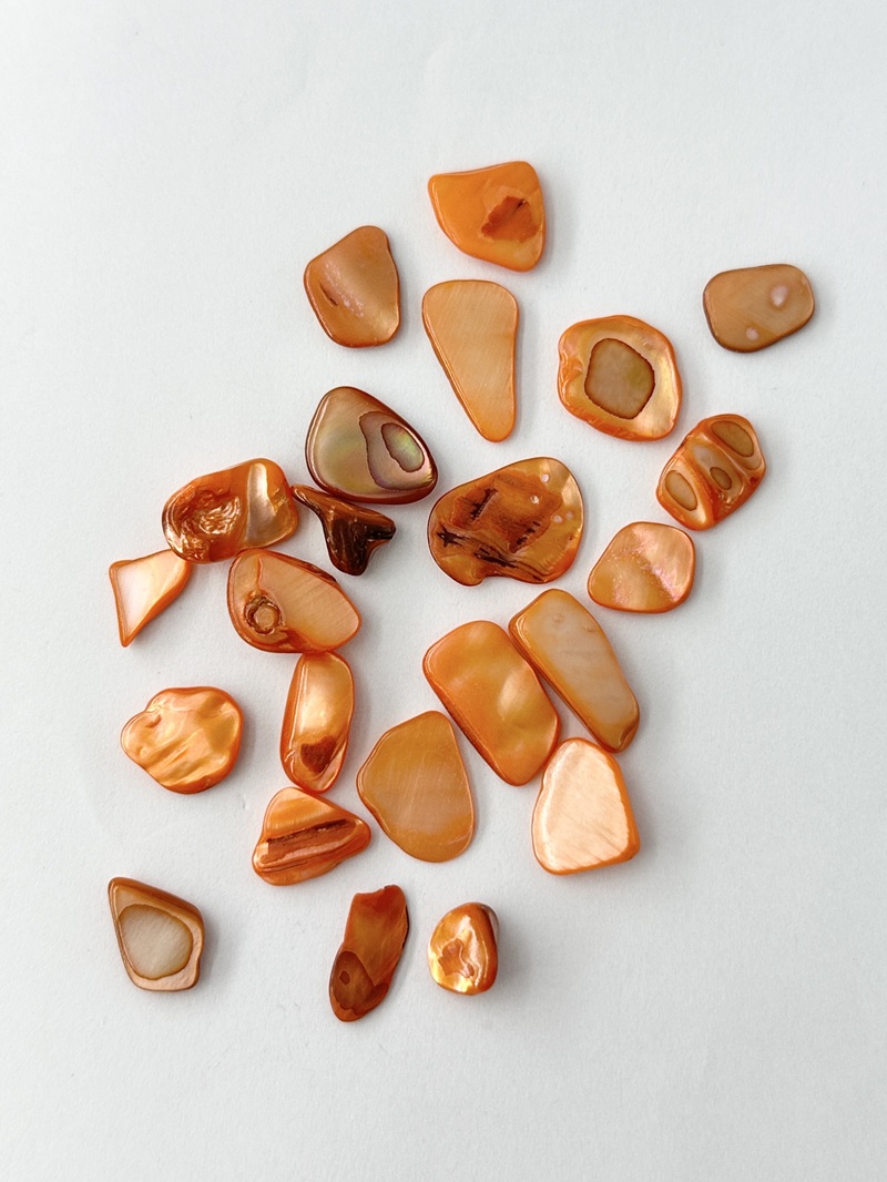 シェルフレーク オレンジ(淡水真珠貝)【10～20mm程度(約10g)】#2083[メール便可]まとめ買い20%OFF 貝殻