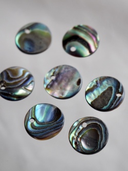 シェルビーズ-プレート ラウンド穴有(パウアアバロン-ヘリトリアワビ)【約10mm】1個 [メール便可]まとめ買い10%OFF #1247 En:Shell Beads -Haliotis iris