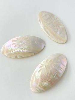 シェルパーツ-夜光貝-オーバル(フラワーデザイン)【約32×70mm/1個】[メール便可]まとめ買い10%OFF #2162 En: Shell parts -green turbo snail- 貝殻