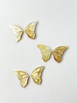 シェルビーズ-バタフライ-小-両羽ペア(シロチョウガイ)【約20×12mm(片羽サイズ)/1ペア】[メール便可]まとめ買い10%OFF #2166 En:Shell Beads -White MOP 貝殻