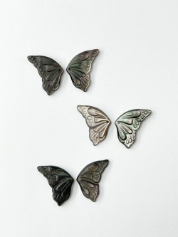 シェルビーズ-バタフライ-小-両羽ペア(クロチョウガイ)【約20×12mm(片羽サイズ)/1ペア】[メール便可]まとめ買い10%OFF #2168 En:Shell Beads -Black MOP 貝殻