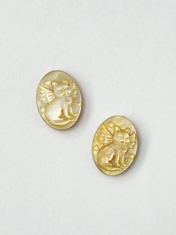 カメオ - 猫 (シロチョウガイ)(オーバル)【約16×12mm/1個】[メール便可]まとめ買い10%OFF #2170 En:Shell cameo -White MOP- 貝殻