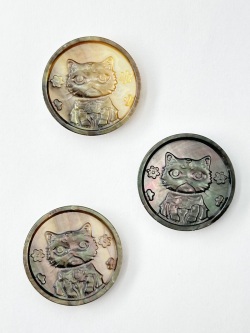 カメオ - 猫  (クロチョウガイ)(ラウンド)【約25mm/1個】[メール便可]まとめ買い10%OFF #2173 En:Shell cameo -Black MOP 貝殻