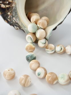 夜光貝ビーズ【玉サイズ約14mm】[メール便可-約160個まで]   En:  Shell Beads -green turbo snail- (size:14mm) 貝殻