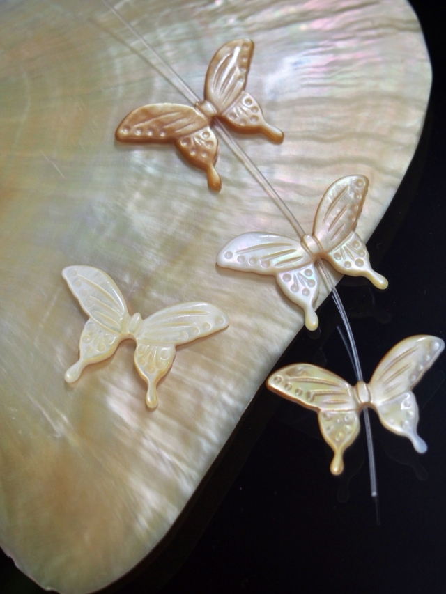 シェルビーズ - バタフライ(シロチョウガイ)【約28×19mm/1個】[メール