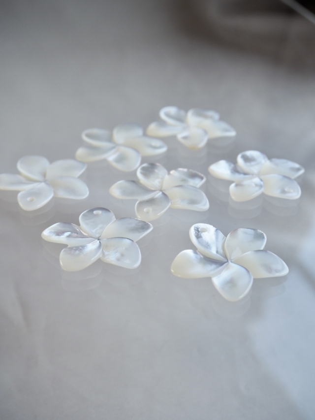 シェルビーズ -プルメリア ホワイト大(シロチョウガイ)【約23mm/1個