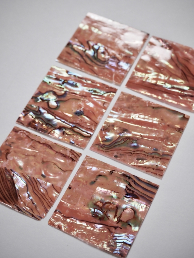 貝殻シート#34 ニュージーランドアバロン(着色ピンクオレンジ)【4×4cm