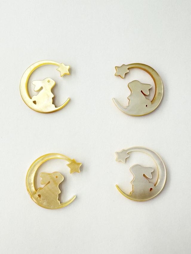 カメオ - 月と兎 右顔(シロチョウガイ)【約24×25mm/1個】[メール便可