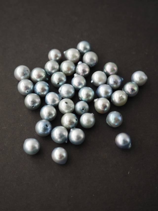 ①最高級ナチュラルブルーアコヤ真多麻真珠ルースペア片穴7mm真珠科学