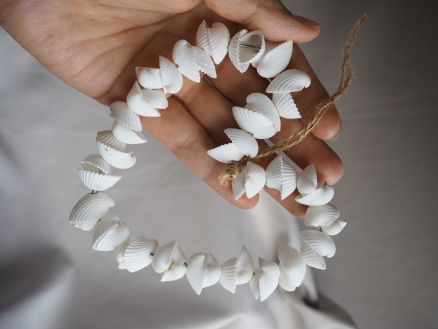 貝殻リースハート クラムローズ【約11～12cm/1個】 En: Shell wreath