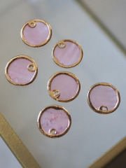ゴールドエッジ ラウンド -カピス ピンク-【約12mm/6個】[メール便可] #318 En:Shell parts -Capiz- (size12mm per 6pcs) 貝殻