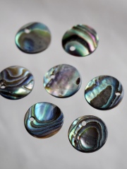 シェルビーズ-プレート ラウンド穴有(パウアアバロン-ヘリトリアワビ)【約10mm】1個 [メール便可]まとめ買い10%OFF #1247 En:Shell Beads -Haliotis iris 貝殻