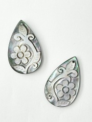 シェルパーツ-ティアドロップ-フラワー-(クロチョウガイ)【約20×31mm】1個 [メール便可]まとめ買い10%OFF #2127 En:Shell parts -Black MOP 貝殻