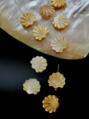 シェルビーズ - ホタテ ゴールド(シロチョウガイ)【約12mm/1個】[メール便可]まとめ買い10%OFF #213 En:Shell Beads -White MOP 貝殻