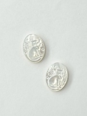 カメオ - 猫 (シロチョウガイ)(オーバル)【約16×12mm/1個】[メール便可]まとめ買い10%OFF #2171 En:Shell cameo -White MOP- 貝殻