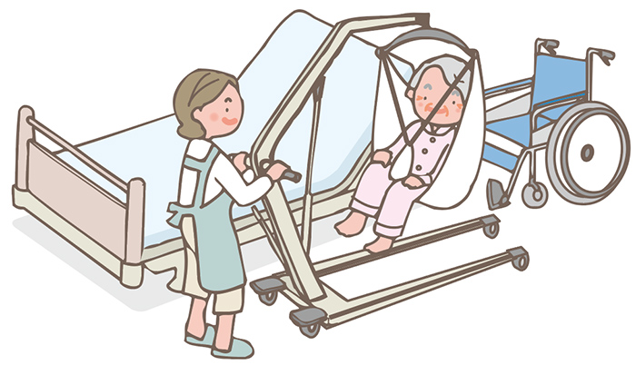 リフトを吊り上げ車いすの方へ移動 イメージ