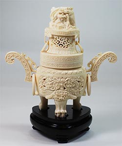 本象牙彫刻美術品 香炉（宝） 高さ15cm 縁起の良いはんこをお届け 