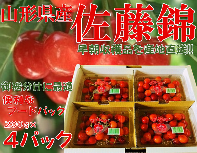 08【小分けで便利】山形県産さくらんぼ 佐藤錦 秀品 L玉 フードパック入 200g×4 【絶賛予約受付中!!】