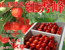 hideppy　山形県　さくらんぼ　紅秀峰Ｌサイズ　1キロ✖️2箱 送料無料 山形県産さくらんぼ「紅秀峰」1kg（500g×2）バラ詰L玉以上