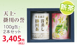 父の日新茶ギフト【静岡・深蒸し掛川茶】天上・掛川の誉100ｇ・2缶セット【ラッピング有り】【仕上予定日：2026年5月4日頃から】【お届け日指定可】